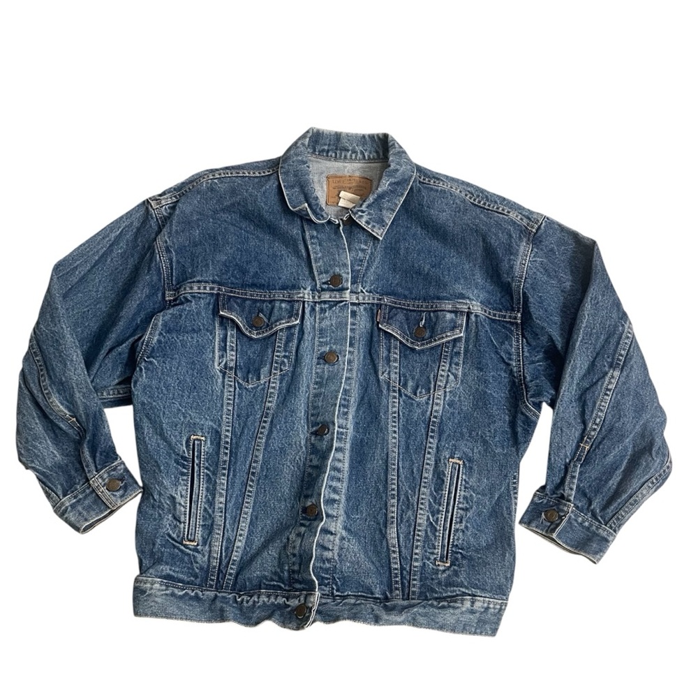 Vtg 80s Levis Trucker Jean Jacket  Men Largr Blue 77930 Chore USA‎ ORANGE TAB